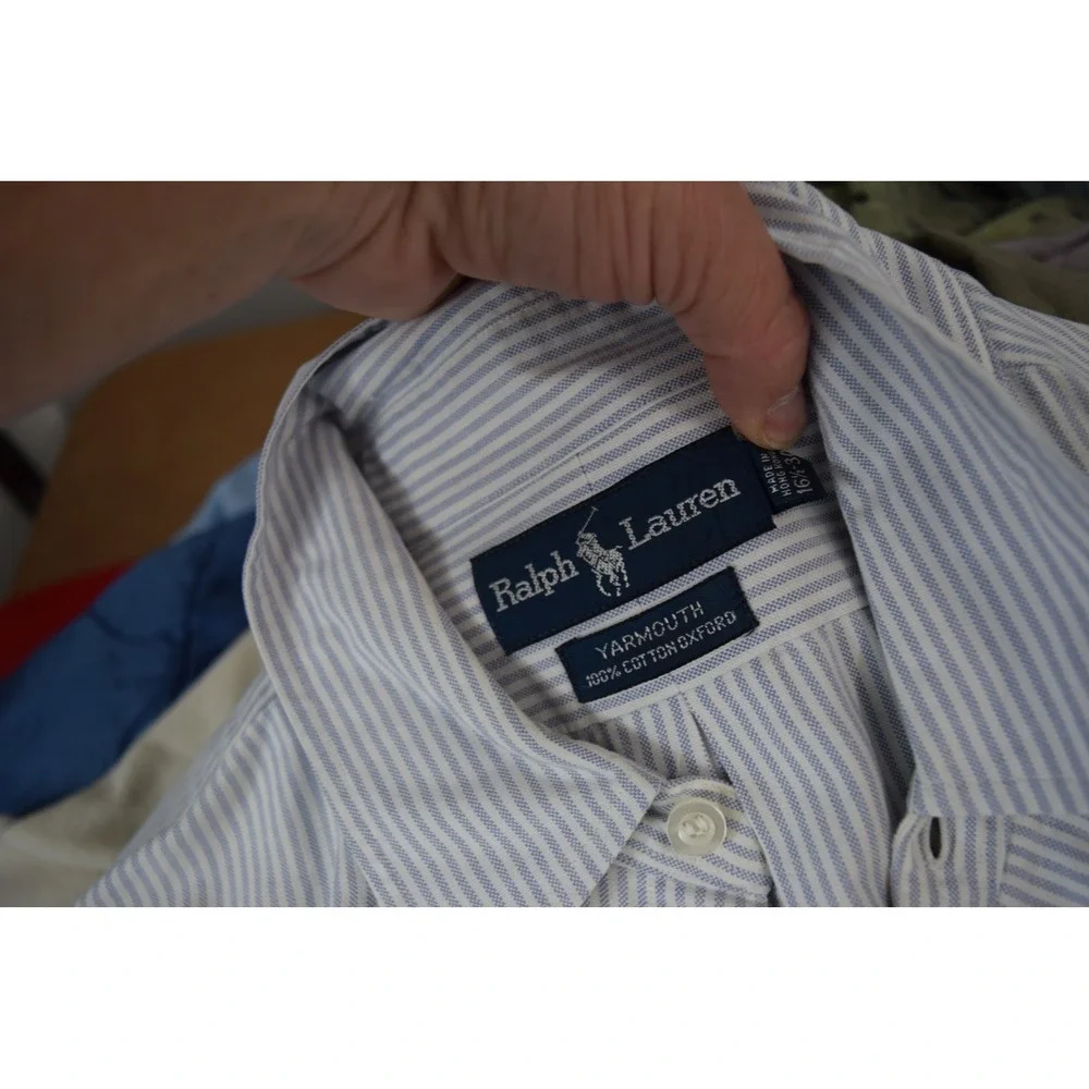 Ralph Lauren Yarmouth Shirt 16.5 34 Blue Striped Oxford Button Lot 2 Flesh Pony